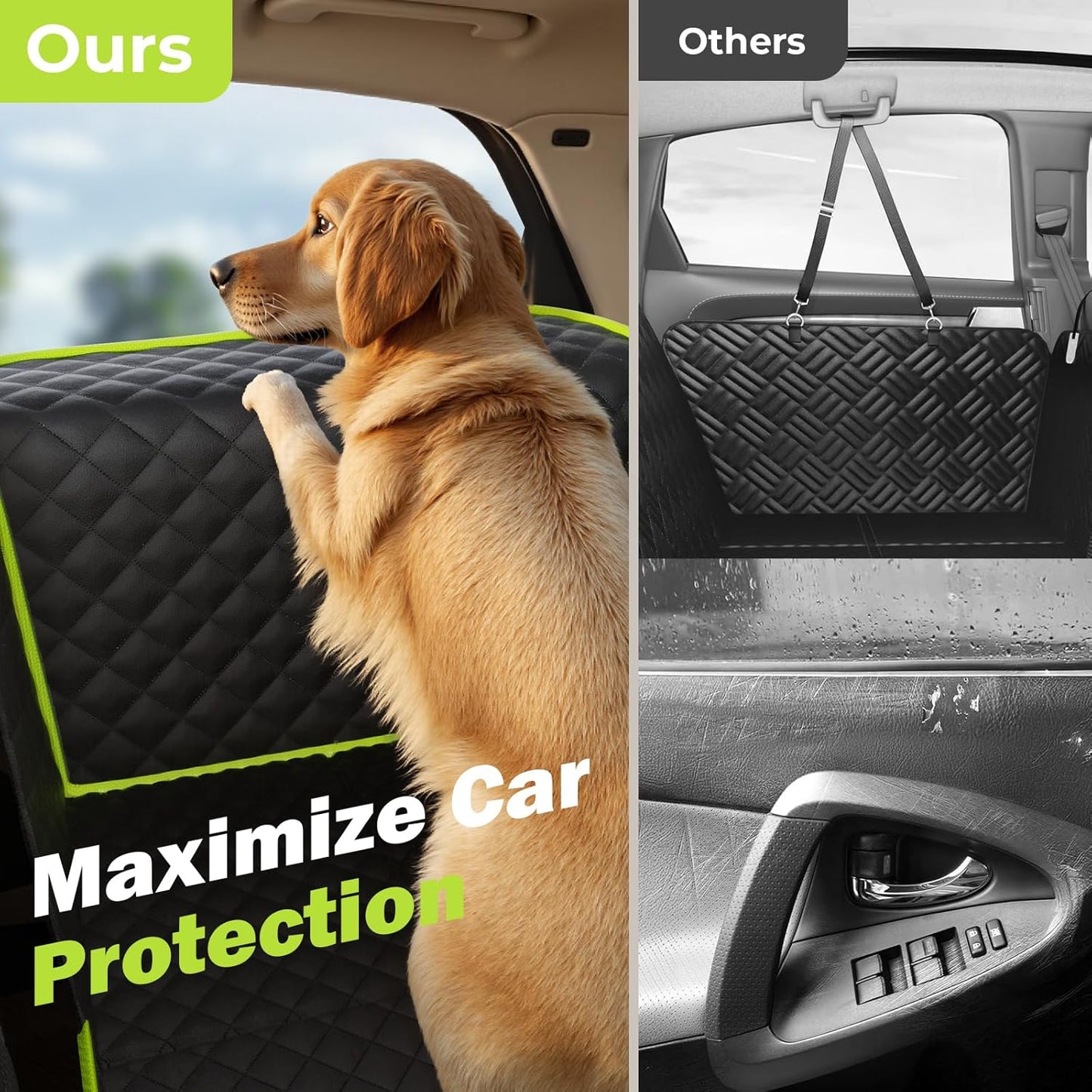 Dog Car Seat Cover for Back Seat, Waterproof & Scratch-Resistant Leather Fabric Back Seat Extender for Dogs, Car Window Fixing for Maximum Car Protection, Support to 330 Lbs, for Cars/Suv/Trucks