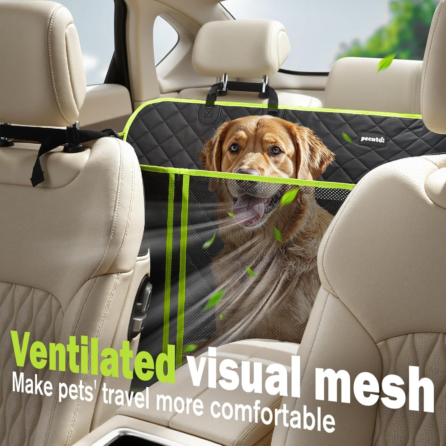 Dog Car Seat Cover for Back Seat, Waterproof & Scratch-Resistant Leather Fabric Back Seat Extender for Dogs, Car Window Fixing for Maximum Car Protection, Support to 330 Lbs, for Cars/Suv/Trucks