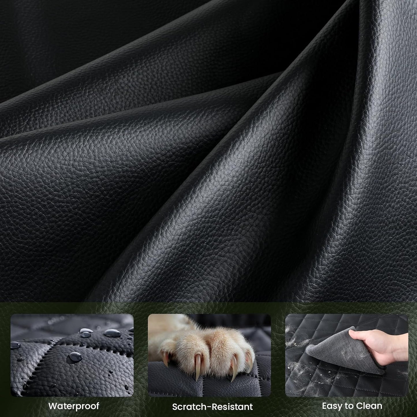 Dog Car Seat Cover for Back Seat, Waterproof & Scratch-Resistant Leather Fabric Back Seat Extender for Dogs, Car Window Fixing for Maximum Car Protection, Support to 330 Lbs, for Cars/Suv/Trucks