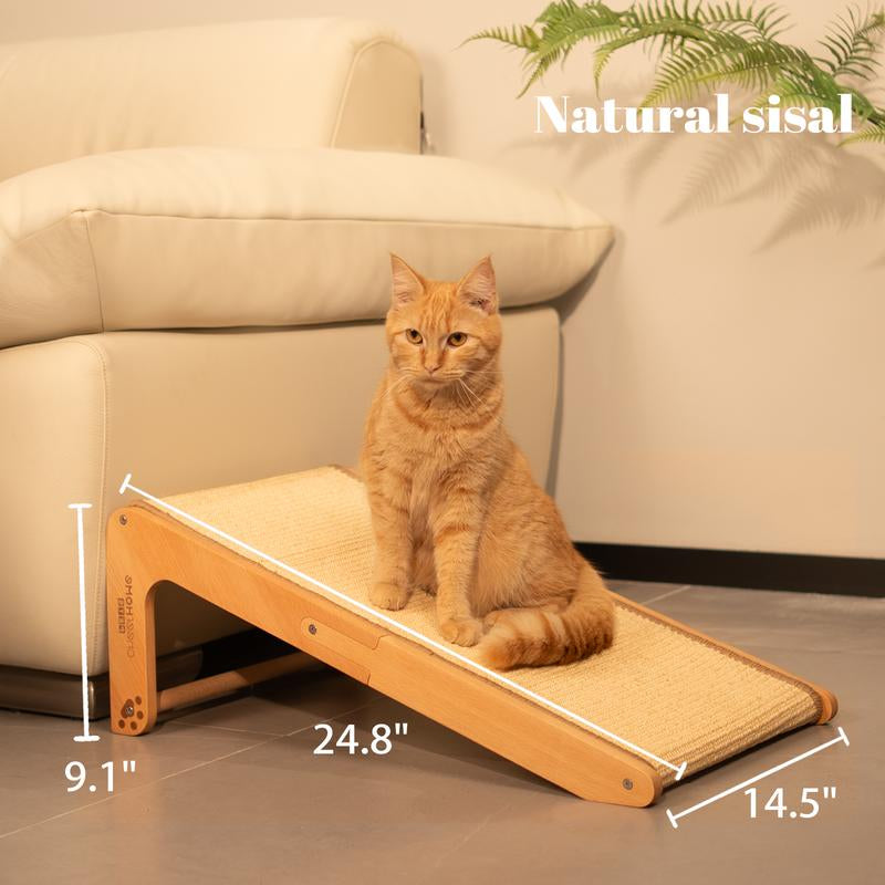 Sisal Cat Scratcher Ramp, 24.8" L Shape Scratching Post, Climbing Vertical Cat Scratch Pad, Wear-Resistant, Solid Wooden for Indoor Cats Furniture