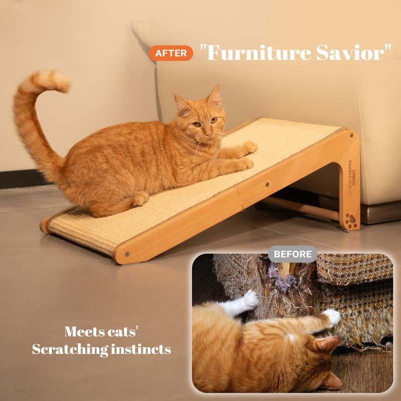 Sisal Cat Scratcher Ramp, 24.8" L Shape Scratching Post, Climbing Vertical Cat Scratch Pad, Wear-Resistant, Solid Wooden for Indoor Cats Furniture