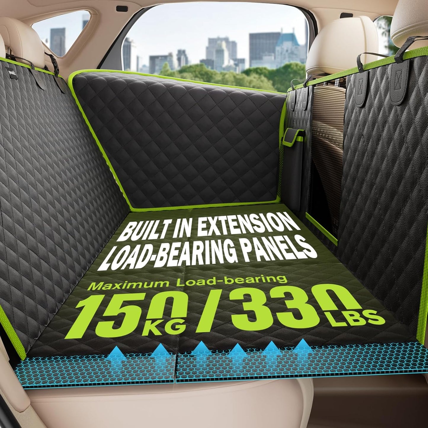 Dog Car Seat Cover for Back Seat, Waterproof & Scratch-Resistant Leather Fabric Back Seat Extender for Dogs, Car Window Fixing for Maximum Car Protection, Support to 330 Lbs, for Cars/Suv/Trucks