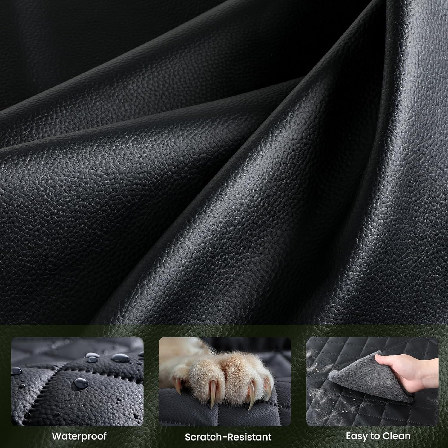 Dog Car Seat Cover for Back Seat, Waterproof & Scratch-Resistant Leather Fabric Back Seat Extender for Dogs, Car Window Fixing for Maximum Car Protection, Support to 330 Lbs, for Cars/Suv/Trucks