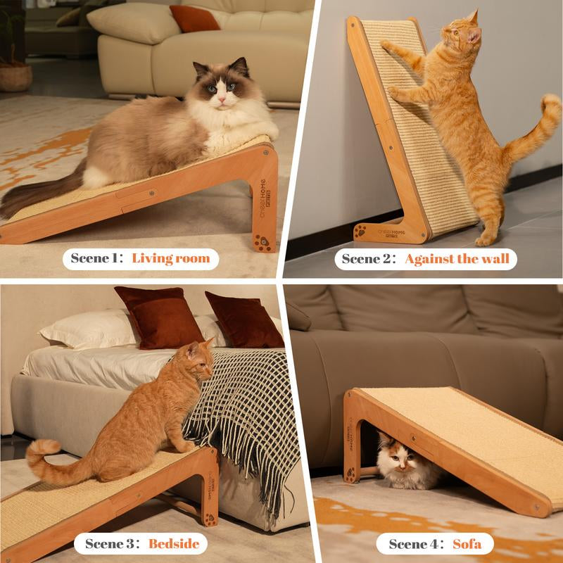 Sisal Cat Scratcher Ramp, 24.8" L Shape Scratching Post, Climbing Vertical Cat Scratch Pad, Wear-Resistant, Solid Wooden for Indoor Cats Furniture