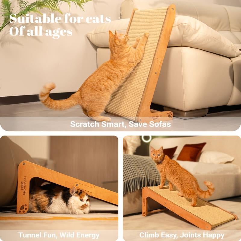 Sisal Cat Scratcher Ramp, 24.8" L Shape Scratching Post, Climbing Vertical Cat Scratch Pad, Wear-Resistant, Solid Wooden for Indoor Cats Furniture